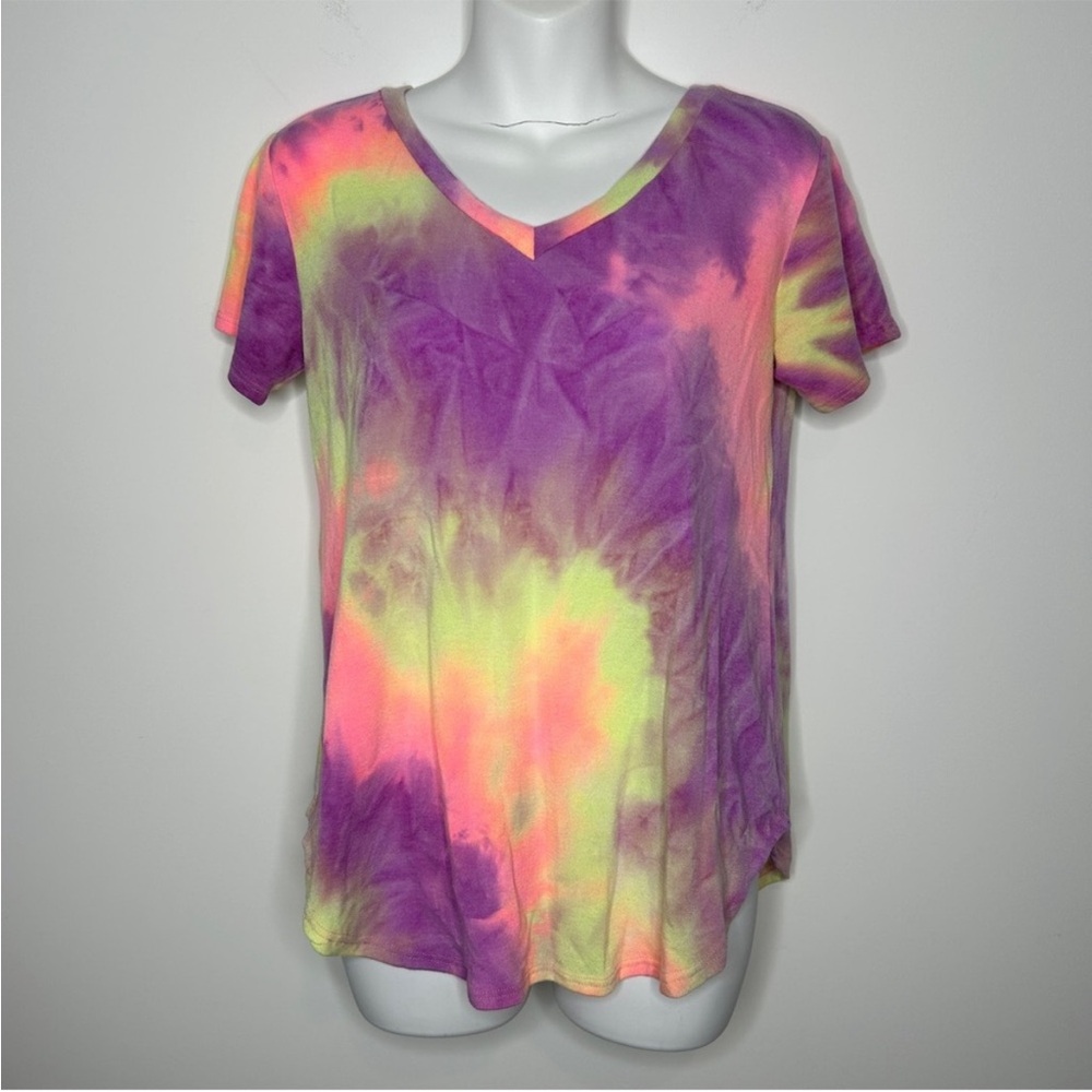 HEIMISH USA Neon Tie Dye V-neck T-shirt Size Small